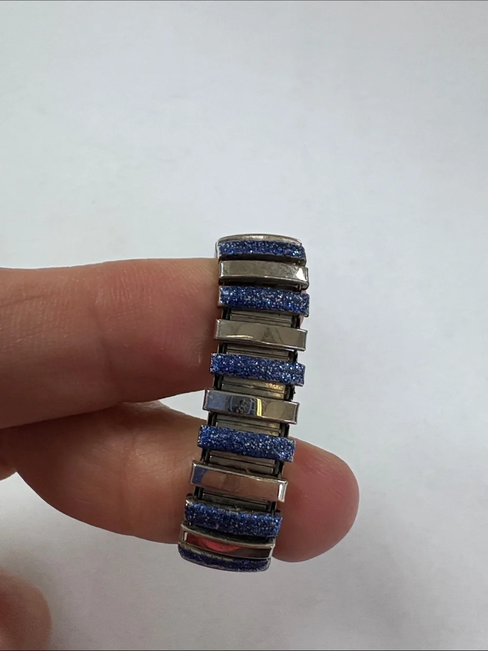 Blue Glitter Band Ring with Silver Accents